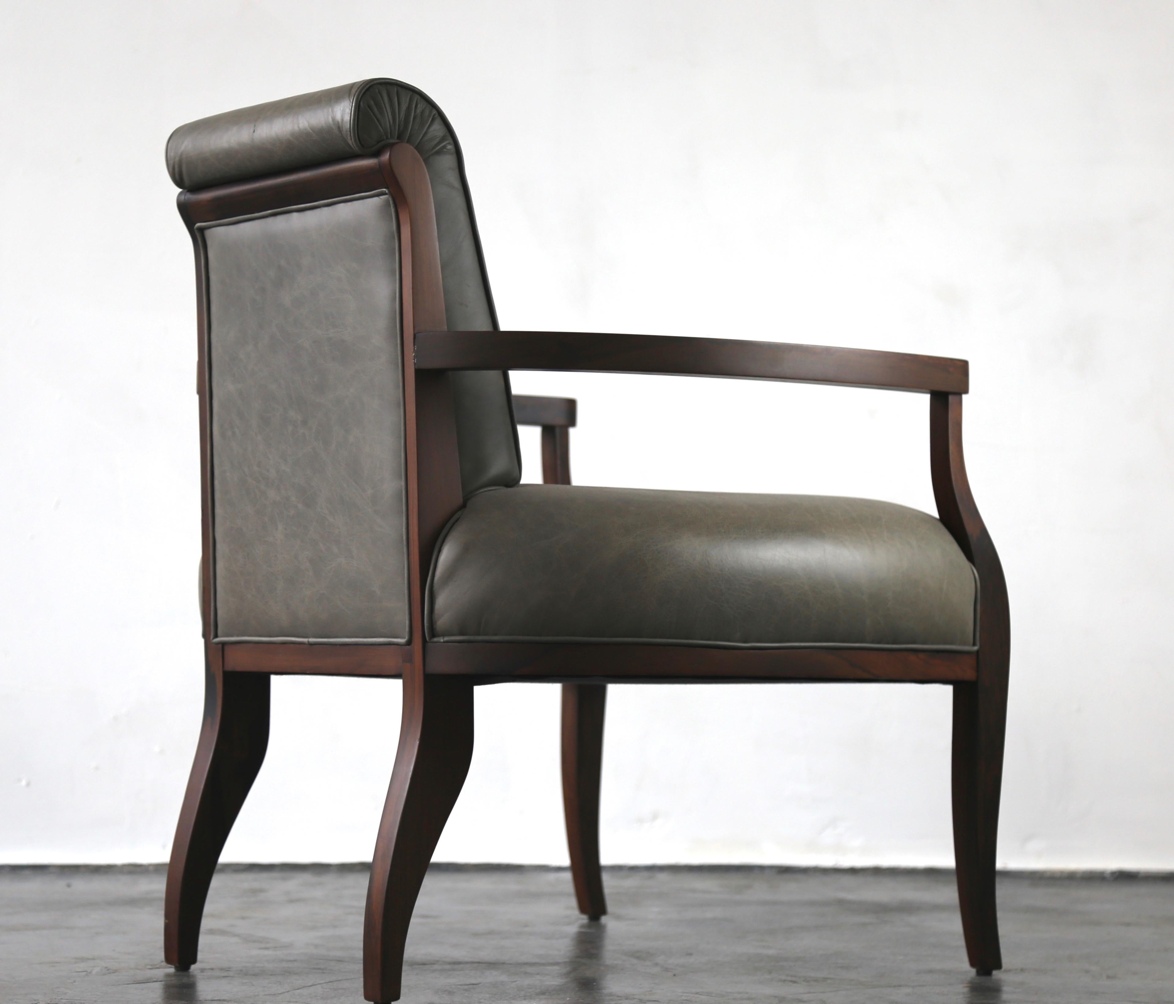 Art Deco Style Leather & Wood Modern Lounge Armchair from Costantini, Gianni For Sale 1