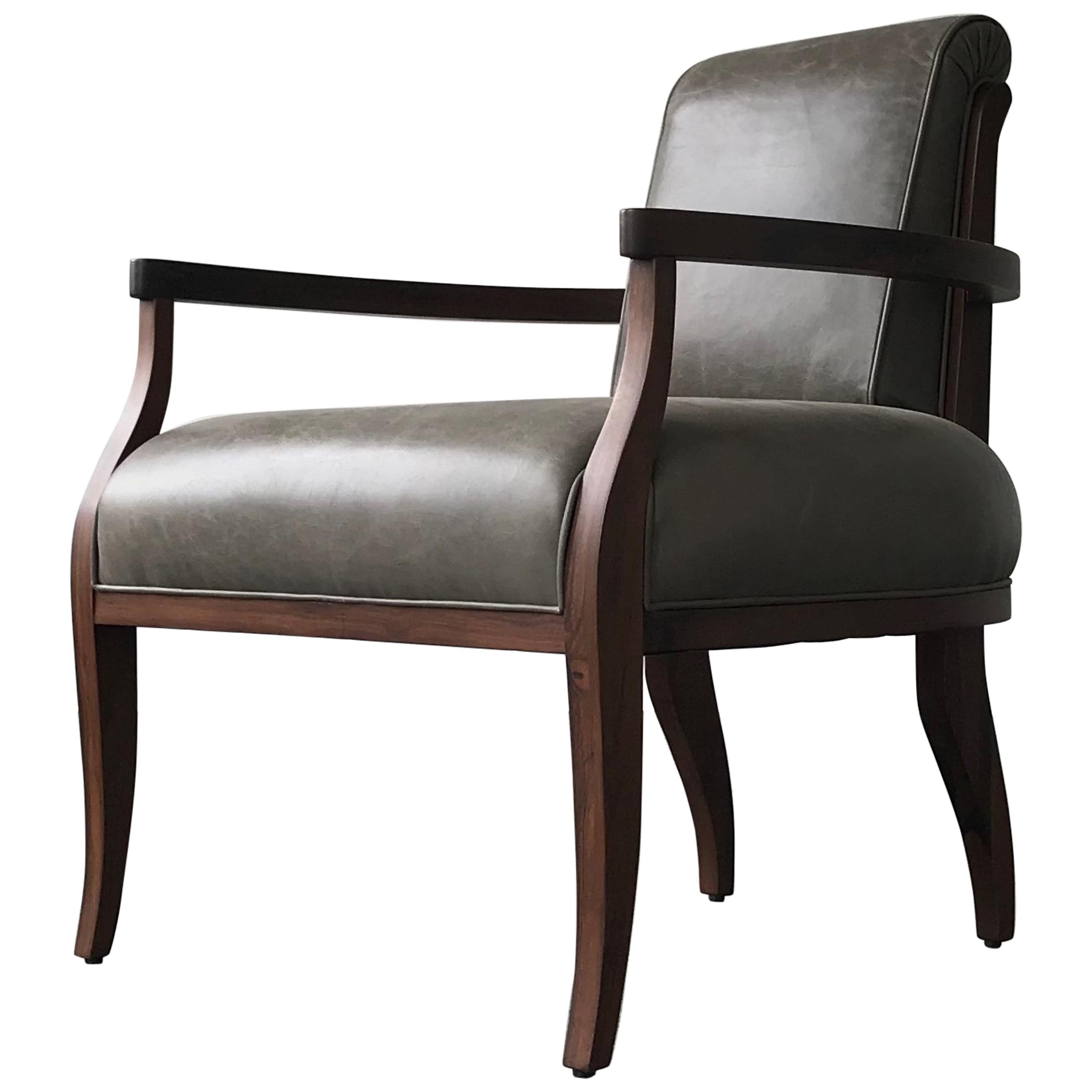 Art Deco Style Leather & Wood Modern Lounge Armchair from Costantini, Gianni For Sale