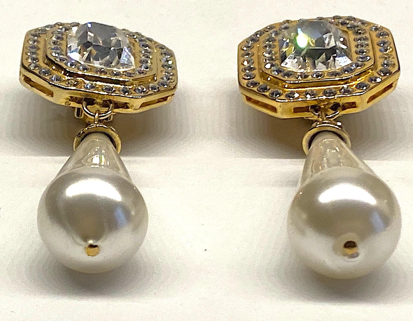 Gianni De Liguoro 1980s Pearl Pendant  & Rhinestone Earrings 8