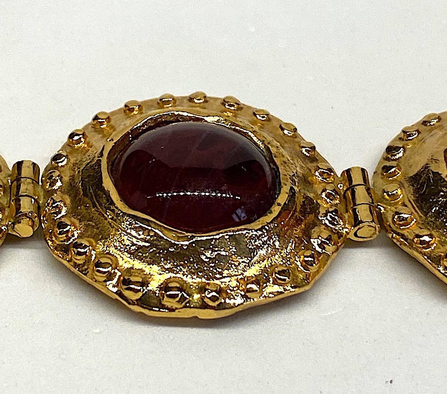 Gianni De Liguoro Byzantine Style Gold & Red Cabochon Bracelet, 1980s 8