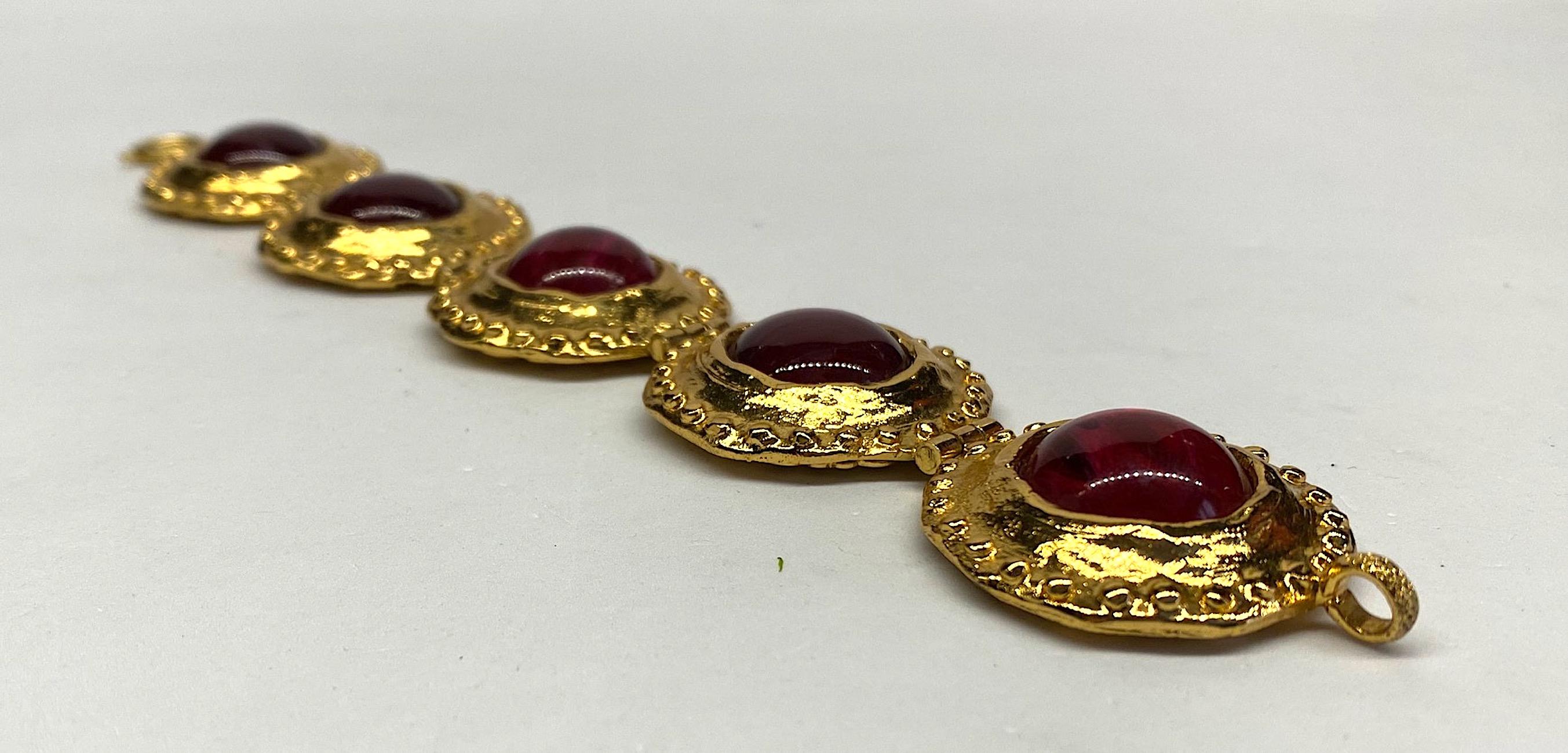 Women's Gianni De Liguoro Byzantine Style Gold & Red Cabochon Bracelet, 1980s