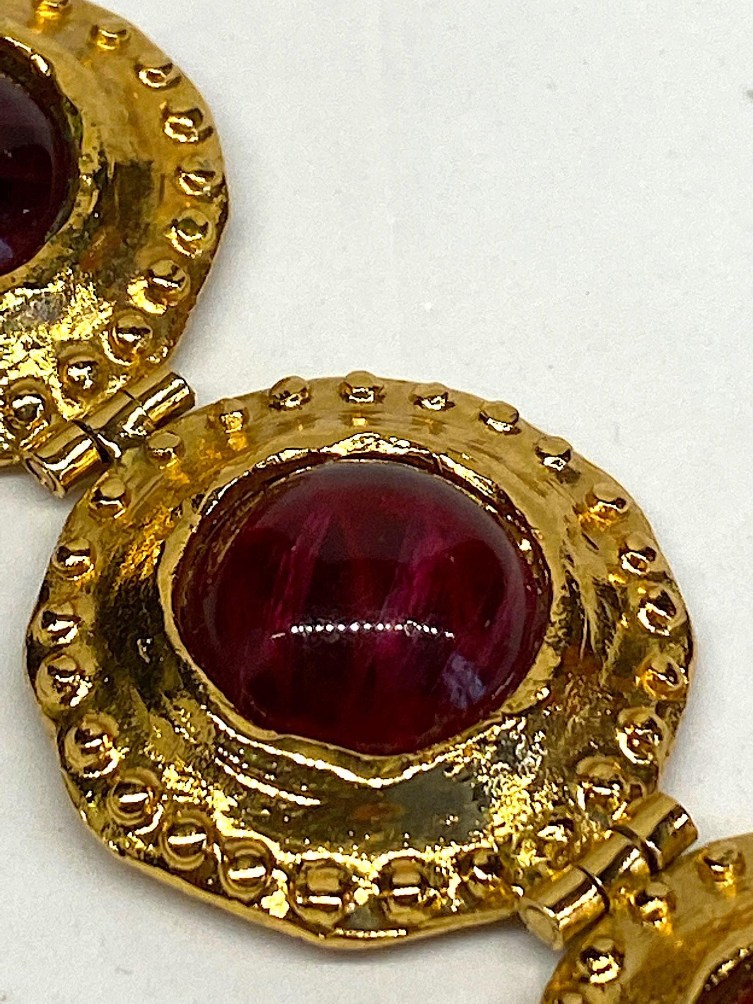 Gianni De Liguoro Byzantine Style Gold & Red Cabochon Bracelet, 1980s 1