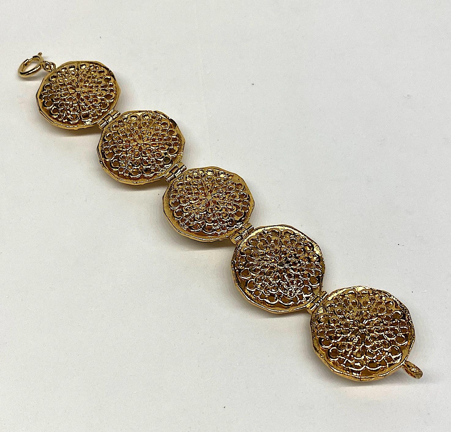 Gianni De Liguoro Byzantine Style Gold & Red Cabochon Bracelet, 1980s 5