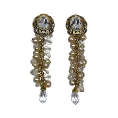 Vintage Gianni De Liguoro Crystal & Pearl bead and Rhinestone 1980s Dangle Earrings