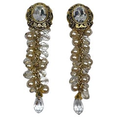 Vintage Gianni De Liguoro Crystal & Pearl bead and Rhinestone 1980s Dangle Earrings