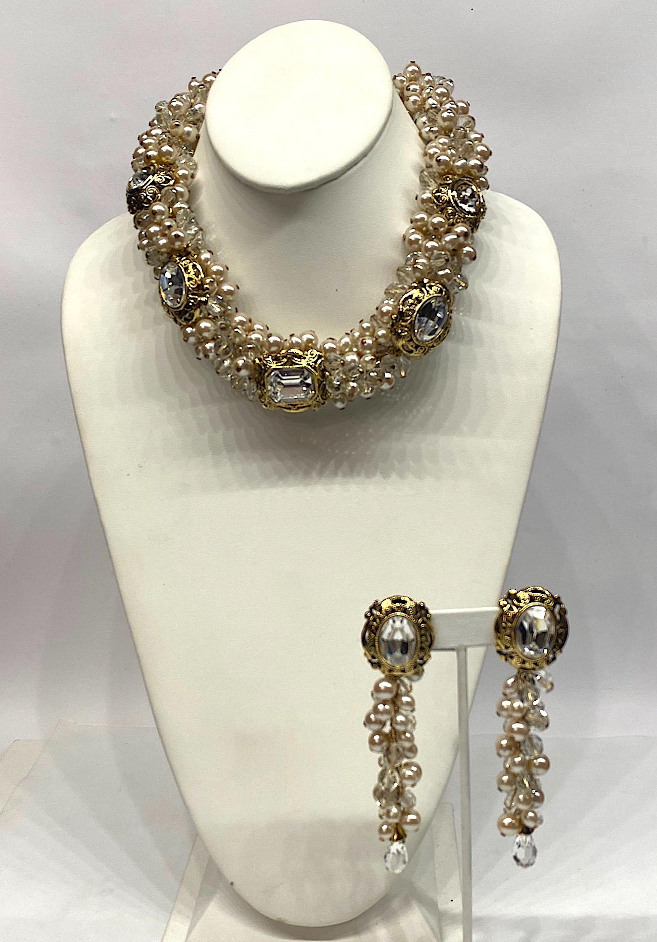 Gianni De Liguoro Crystal, Pearl bead and Rhinestone 1980s Necklace 10