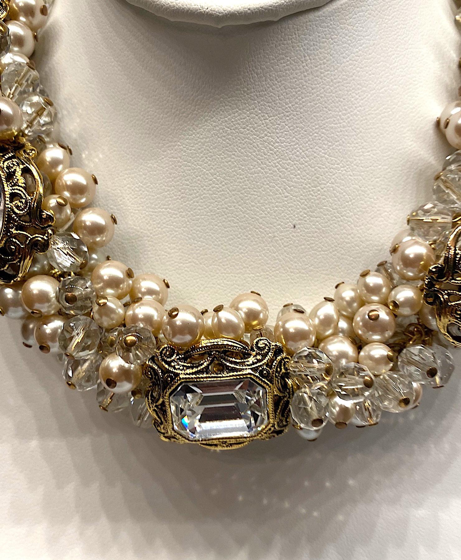 Women's Gianni De Liguoro Crystal, Pearl bead and Rhinestone 1980s Necklace