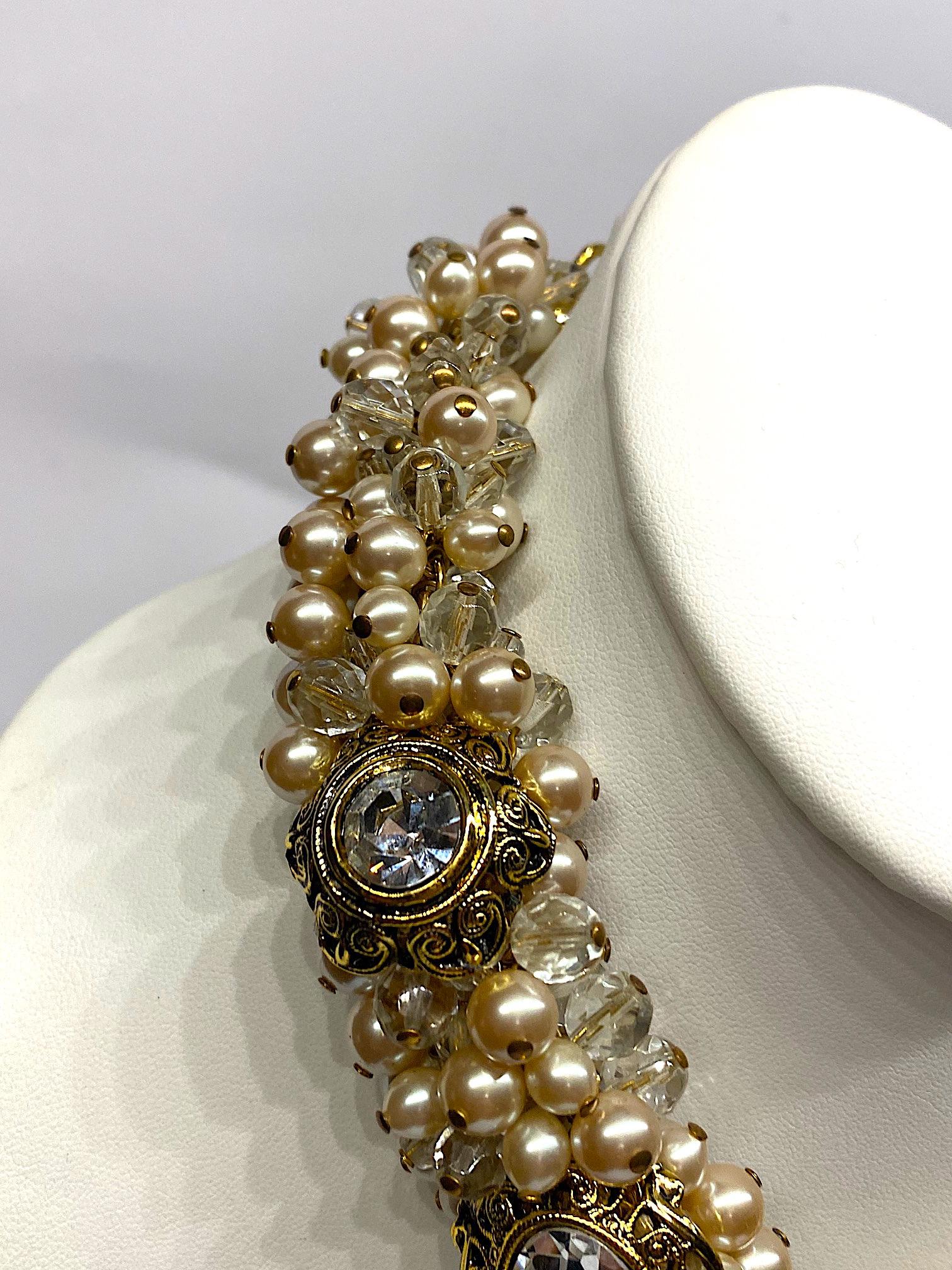 Gianni De Liguoro Crystal, Pearl bead and Rhinestone 1980s Necklace 2