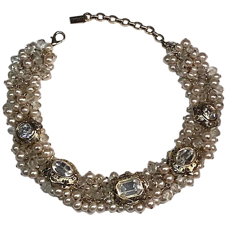 Gianni De Liguoro Crystal, Pearl bead and Rhinestone 1980s Necklace
