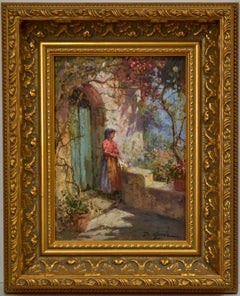 "Young Girl on Italian Coast" Original Oil on Board 9 1/2 x 7