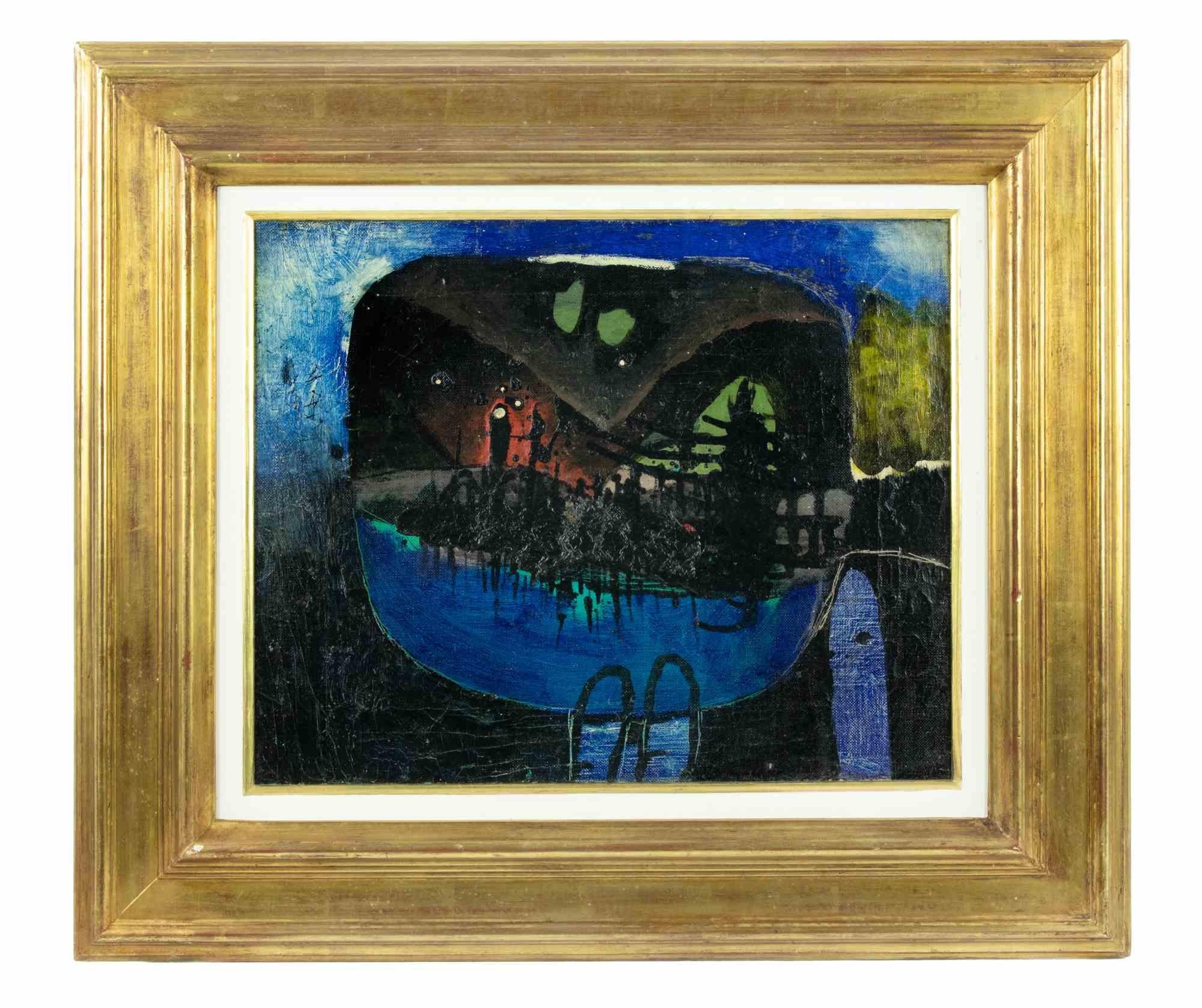 Head is an original contemporary artwork realized by Gianni Dova in 1960.

Mixed colored oil and malta painting on canvas.

Hand signed, titled and dated on the back.

Includes frame (61.5 x 71 cm cm).

The artwork was presented at the Premio Bari