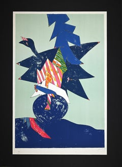 Blaue Komposition – Lithographie von Gianni Dova – 1970er Jahre