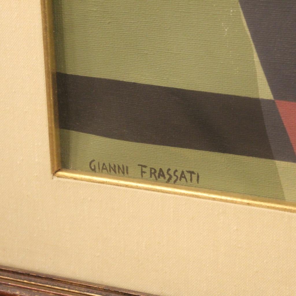 Gianni Frassati 20th Century Oil on Canvas Abstract Italian Signed Painting 1970 In Good Condition In Vicoforte, Piedmont
