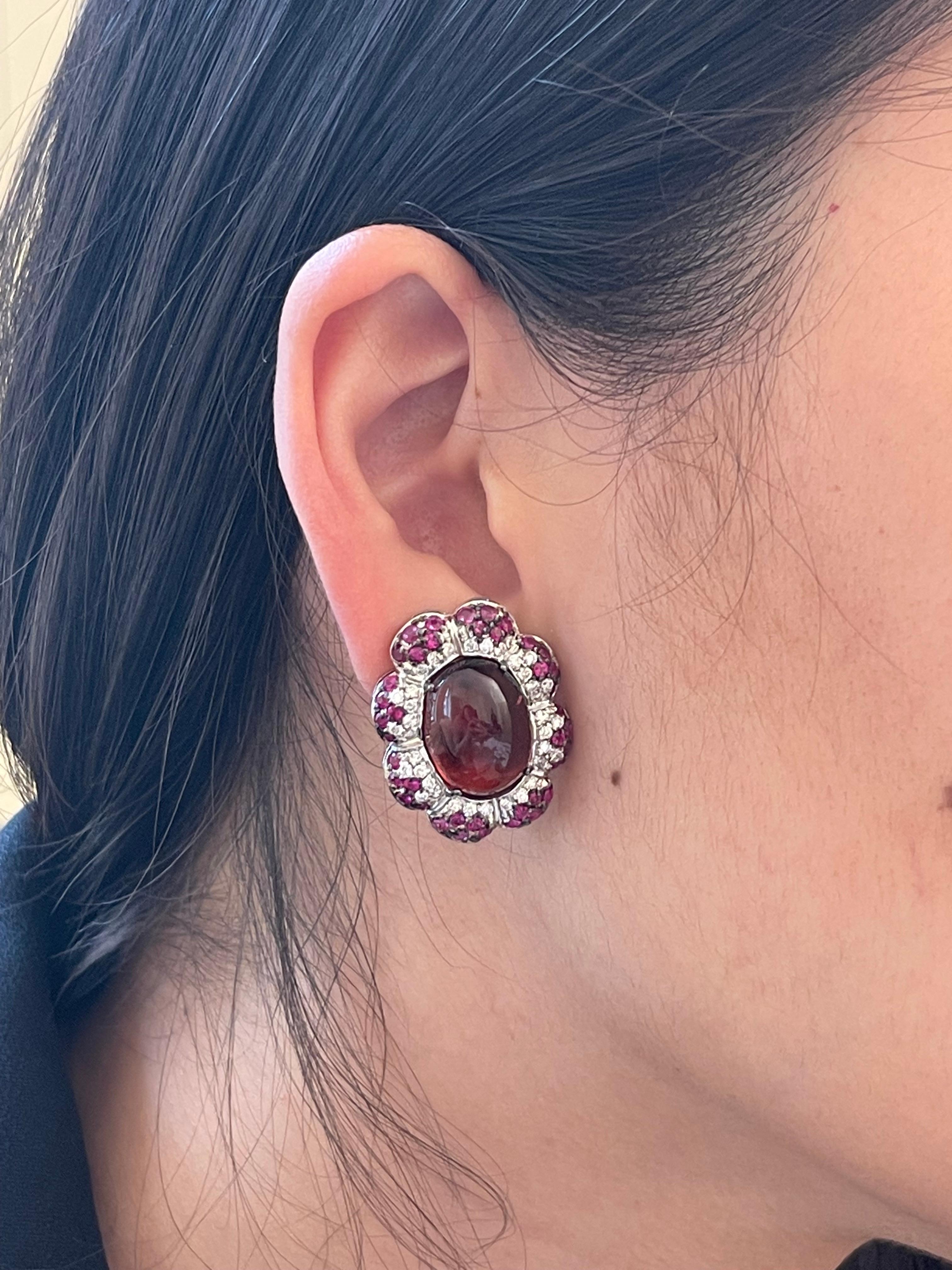 Gianni Lazzaro 20, 60 Ct Tourmaline Ruby Diamond White 18K Gold Earrings for Her In New Condition For Sale In Montreux, CH