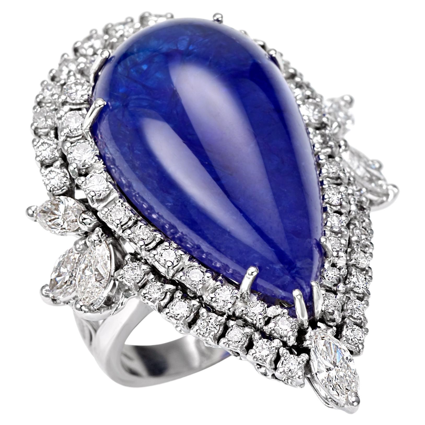 Gianni Lazzaro 27, 57 Carat Tanzanite Diamond 18K White Gold Ring for Her