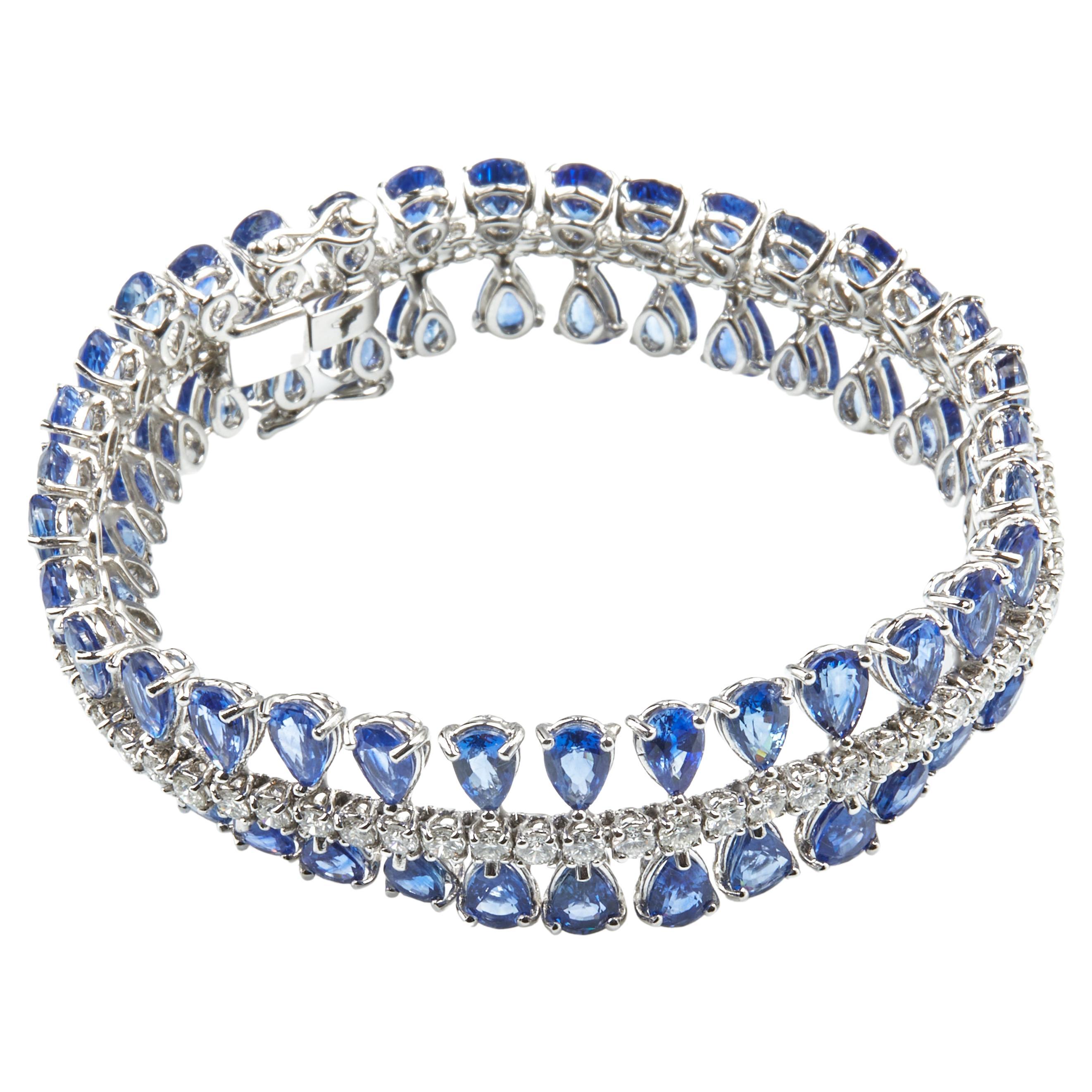 Gianni Lazzaro 32, 69 CT Blue Sapphire Diamonds 18K White Gold Bracelet For Her For Sale