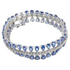 Gianni Lazzaro 32, 69 CT Blue Sapphire Diamonds 18K White Gold Bracelet For Her