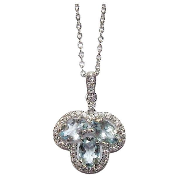 Gianni Lazzaro Aquamarine 1, 11 Ct Diamond White 18K Gold Necklace for Her For Sale