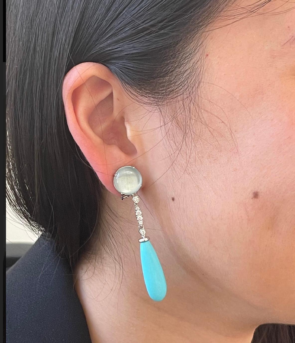 Earrings White Gold 18 K Gianni Lazzaro 

Diamonds 10-0,34 ct HSI 
Aquamarine 2-9,34ct., 
Turquoise 2-.17,63ct.

With a heritage of ancient fine Swiss jewelry traditions, NATKINA is a Geneva-based jewelry brand that creates modern jewelry
