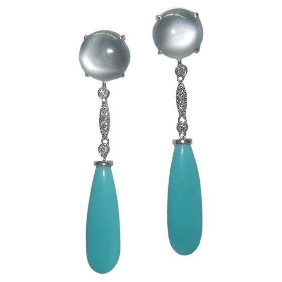 Gianni Lazzaro Aquamarine Turquoise Diamond White 18K Gold Earrings for Her For Sale