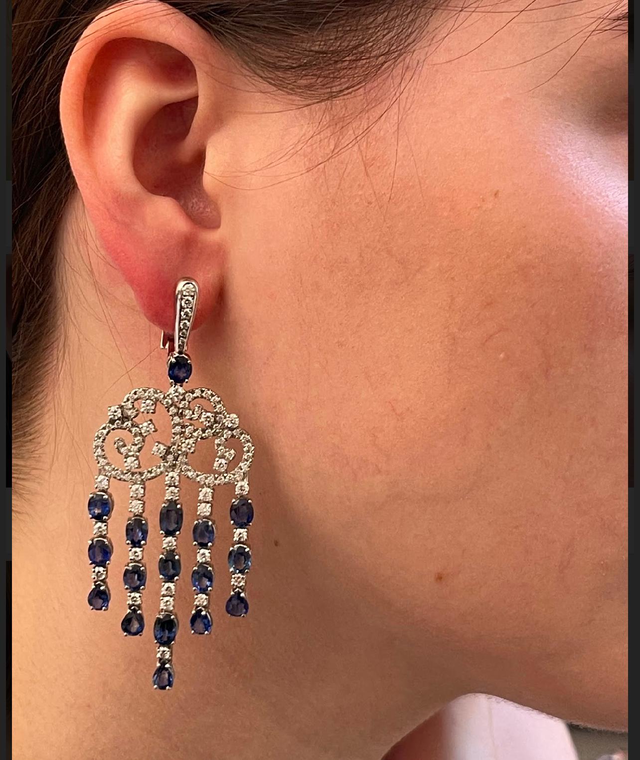 Earrings White Gold 18 K Gianni Lazzaro 

Diamonds 196-3,81 ct HSI 
Blue Sapphire 15,17ct

With a heritage of ancient fine Swiss jewelry traditions, NATKINA is a Geneva-based jewelry brand that creates modern jewelry masterpieces suitable for