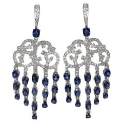 Gianni Lazzaro Blue Sapphire Chandelier Diamond White 18K Gold Earrings for Her