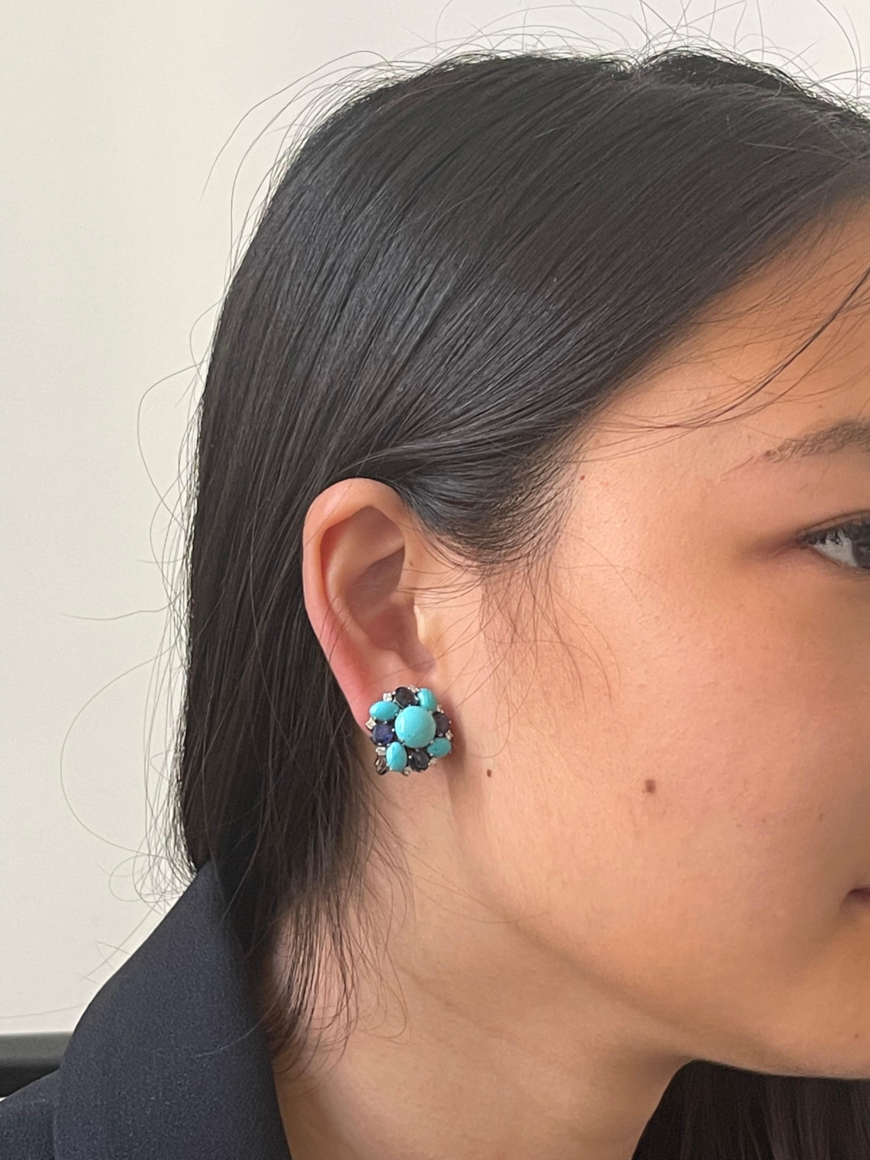 Modern Gianni Lazzaro Blue Sapphire Turquoise Diamond White 18K Gold Earrings for Her For Sale
