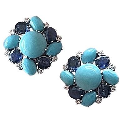 Gianni Lazzaro Blue Sapphire Turquoise Diamond White 18K Gold Earrings for Her For Sale