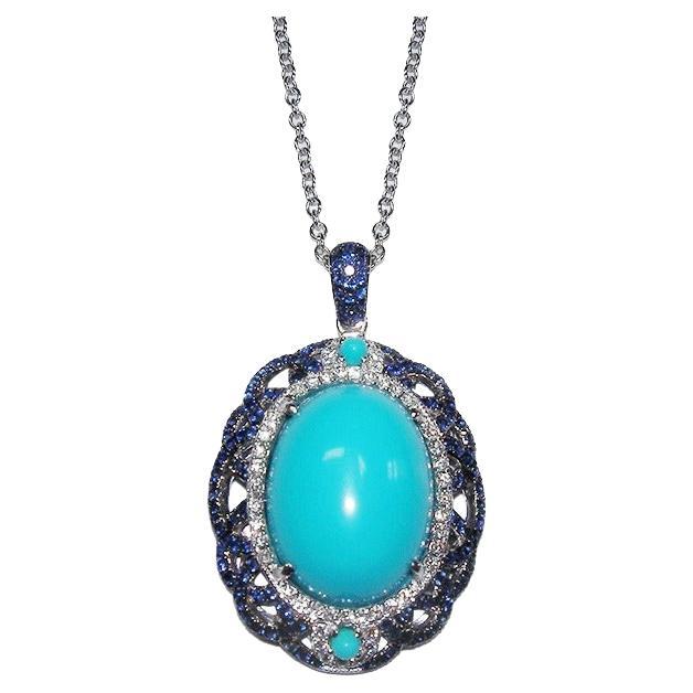 Gianni Lazzaro Blue Sapphire Turquoise Diamond White 18K Gold Pendant for Her For Sale