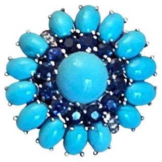 Gianni Lazzaro Bague pour elle en or 18 carats saphir bleu turquoise diamant blanc