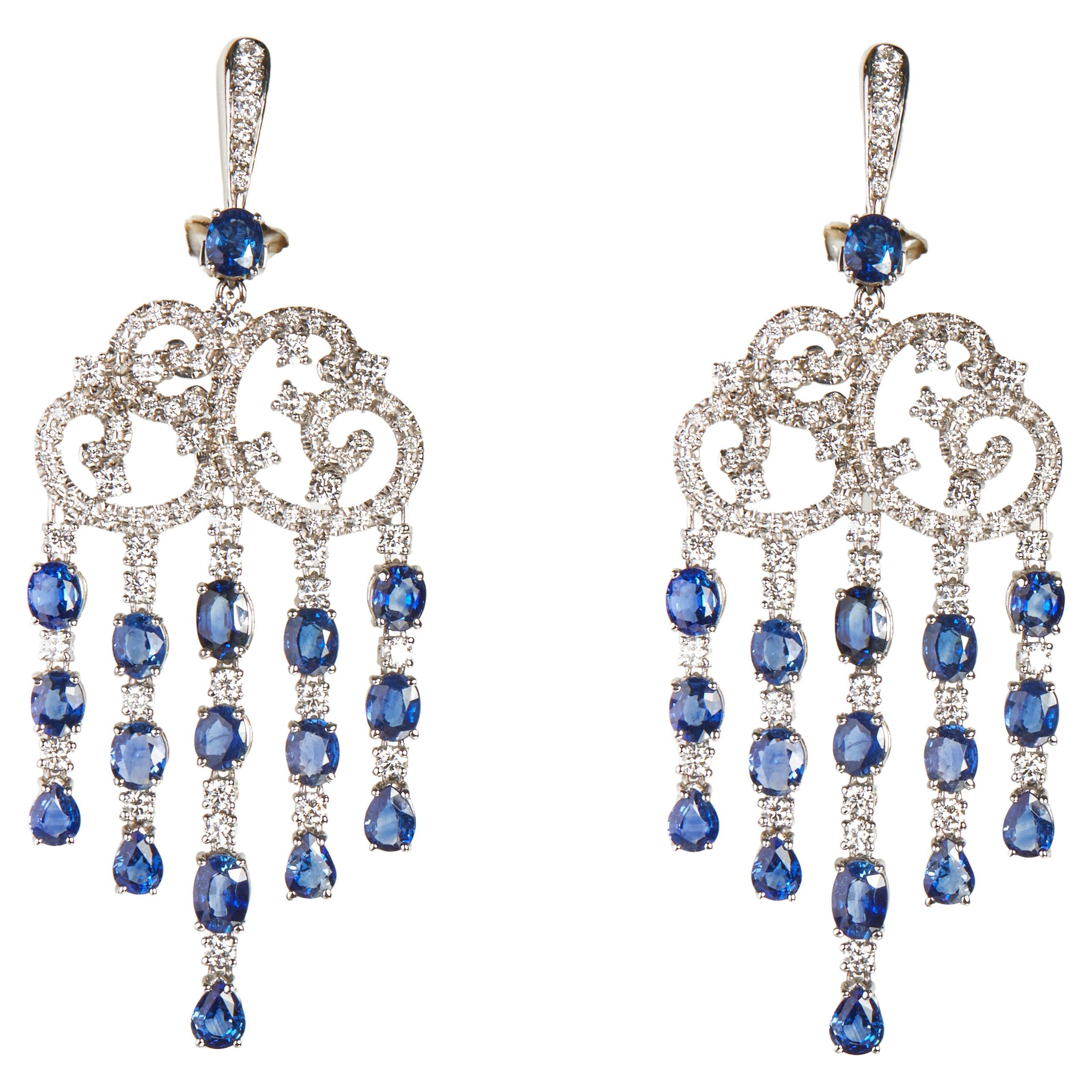 Gianni Lazzaro Blue Sapphire White 18K Gold Diamond Earrings for Her For Sale