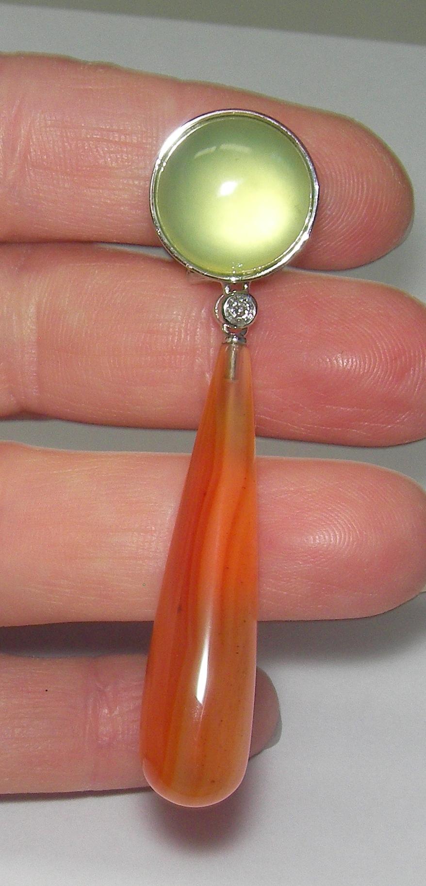 Round Cut Gianni Lazzaro Carnelian Prenit Cabochon White 18 Karat Gold Diamond Earrings For Sale