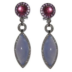 Pendientes Gianni Lazzaro Calcedonia Zafiro Rosa Turmalina Diamantes Oro Blanco