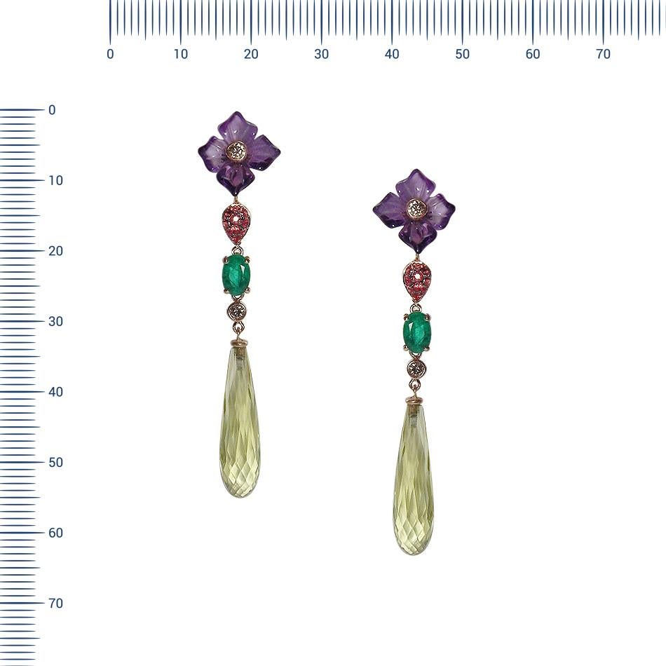 Earrings Pink Gold 18 K Gianni Lazzaro 

Diamonds brown 4-0,08 ct GSI 
Orange Sapphire 20-0,35ct
Amethyst 2-4,05ct
Lemon Citrine 2-12,30ct
Emerald -2 0,88ct
Weight 7.20 gram

With a heritage of ancient fine Swiss jewelry traditions, NATKINA is a