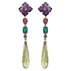 Gianni Lazzaro Pendientes Zafiro Esmeralda Amatista Diamantes Citrino Oro Rosa 18K