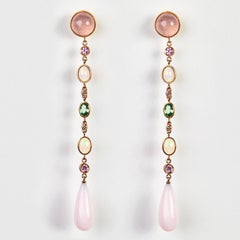 Gianni Lazzaro Orecchini con granato, quarzo opale, zaffiro rosa, oro e diamanti per lei