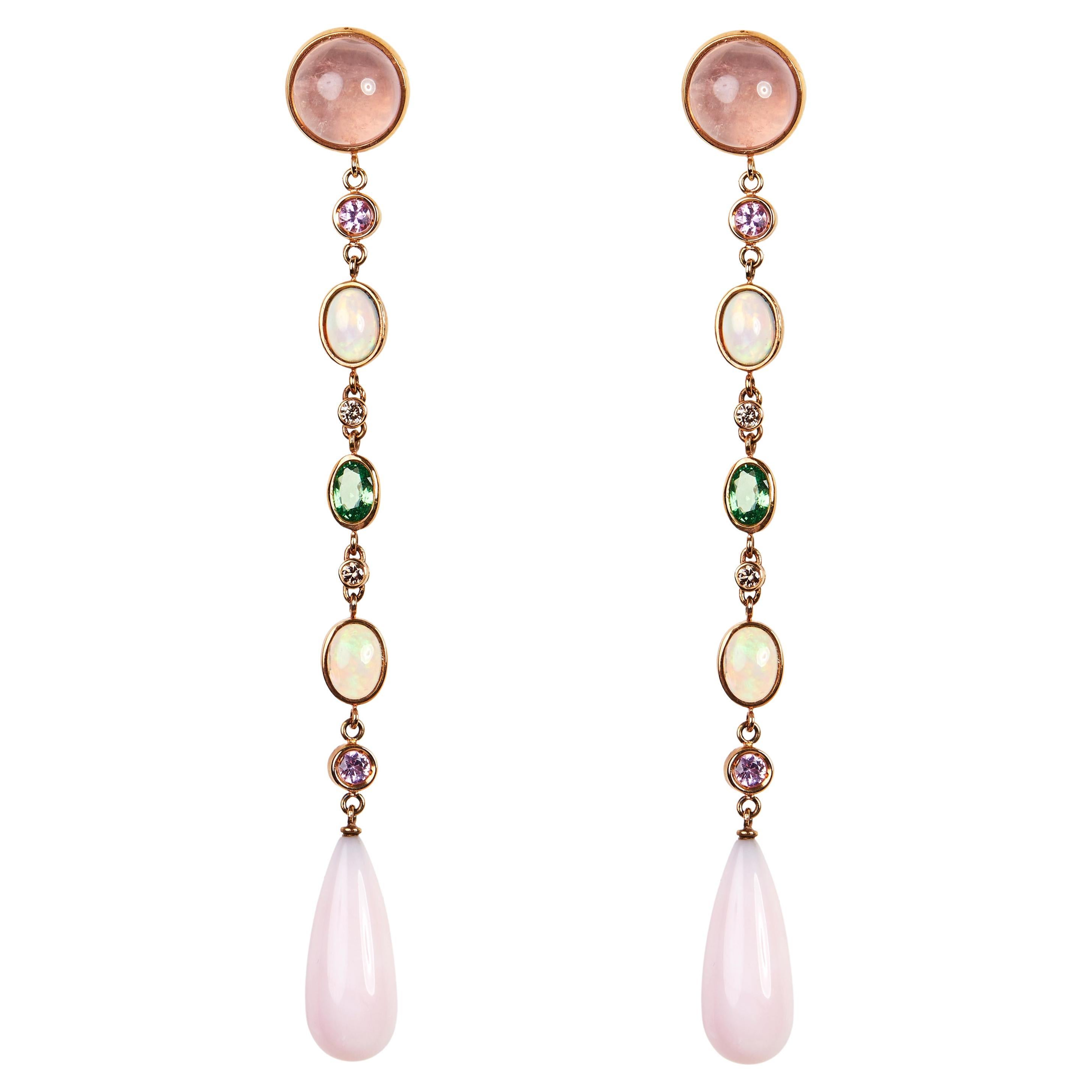 Gianni Lazzaro Garnet Opal Quartz Pink Sapphire Gold Diamond Earrings For Her