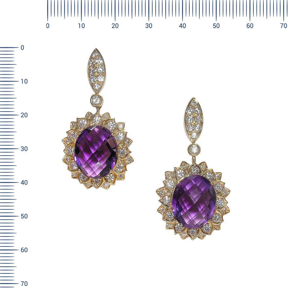 Earrings Yellow Gold 18 K Gianni Lazzaro (Matching Ring Available)

Diamonds 58-2,93 ct GVS 
Amethyst 2-15,46 ct
Weight 21,30 gram

With a heritage of ancient fine Swiss jewelry traditions, NATKINA is a Geneva based jewellery brand, which creates