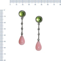 Gianni Lazzaro Orecchini a goccia in oro bianco 18 carati con peridoto rosa cabochon opale e diamanti