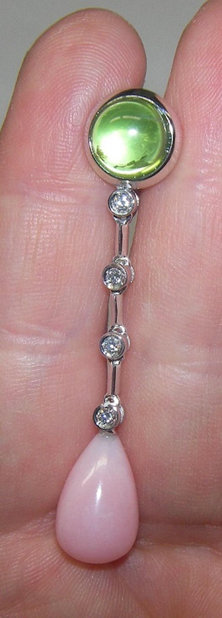 Modern Gianni Lazzaro Peridot Rose Cabochon Opal Diamonds White 18K Gold Drop Earrings For Sale