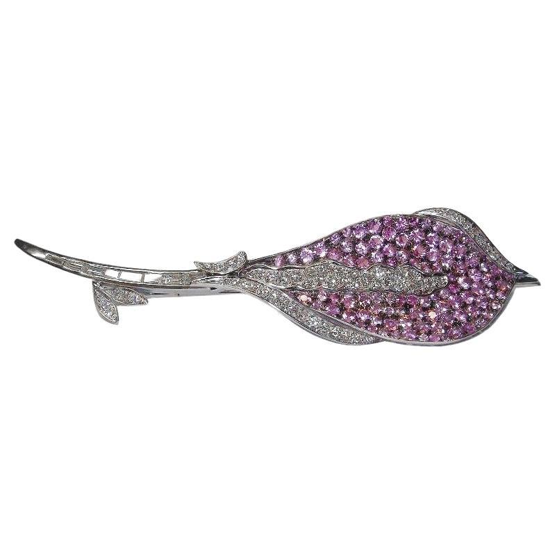 Gianni Lazzaro Pink Sapphire Diamond White 18K Gold Brooch for Her For Sale