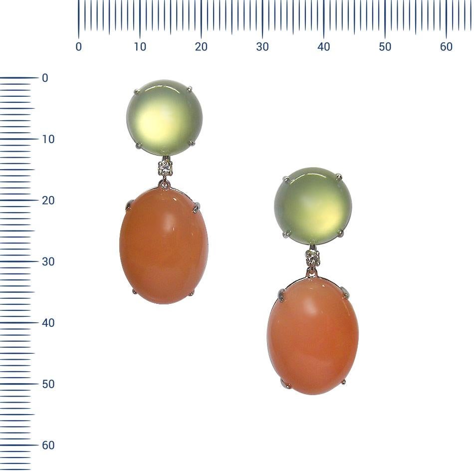 Earrings White Gold 18 K Gianni Lazzaro 

Diamonds 2-0,02 ct HSI 
Prenit Cabochon 2-11,34ct.,
Mondsteine Cabochon 2-33,73ct.
Weight 16,80 gram

With a heritage of ancient fine Swiss jewelry traditions, NATKINA is a Geneva based jewellery brand,