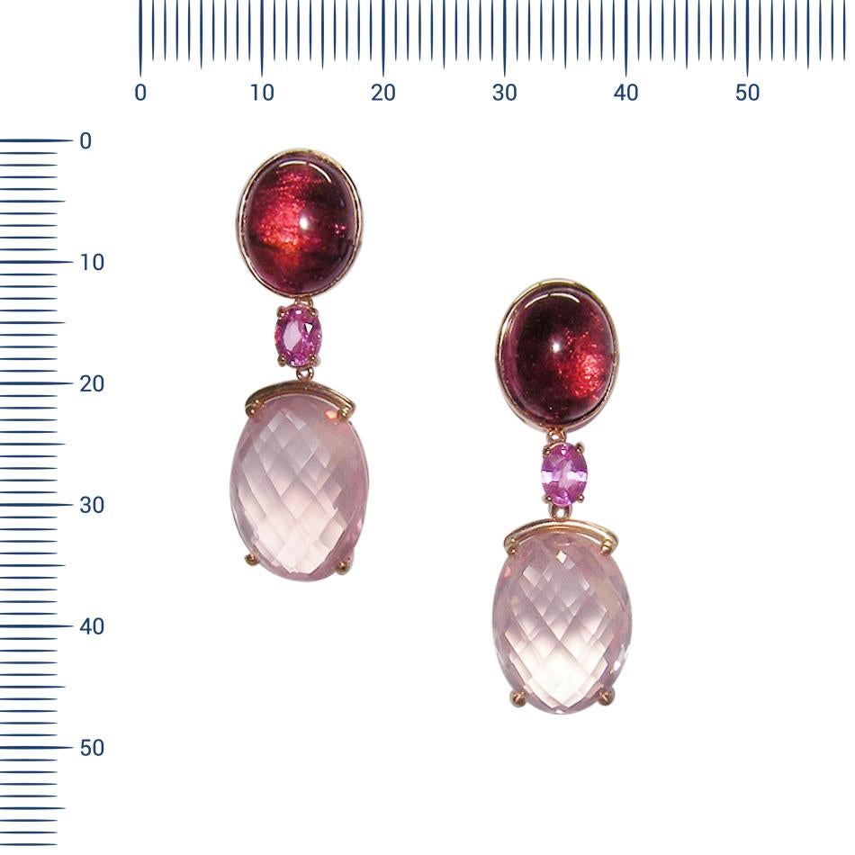 Earrings Pink Gold 18 K Gianni Lazzaro 

Diamonds brown 4-0,08 ct GSI 
Rosa Sapphire 2-0,86ct
Rosa Quartz 2-18,75
Tourmaline Cabochon 2-9,26ct
Weight 12,30 gram


With a heritage of ancient fine Swiss jewelry traditions, NATKINA is a Geneva based