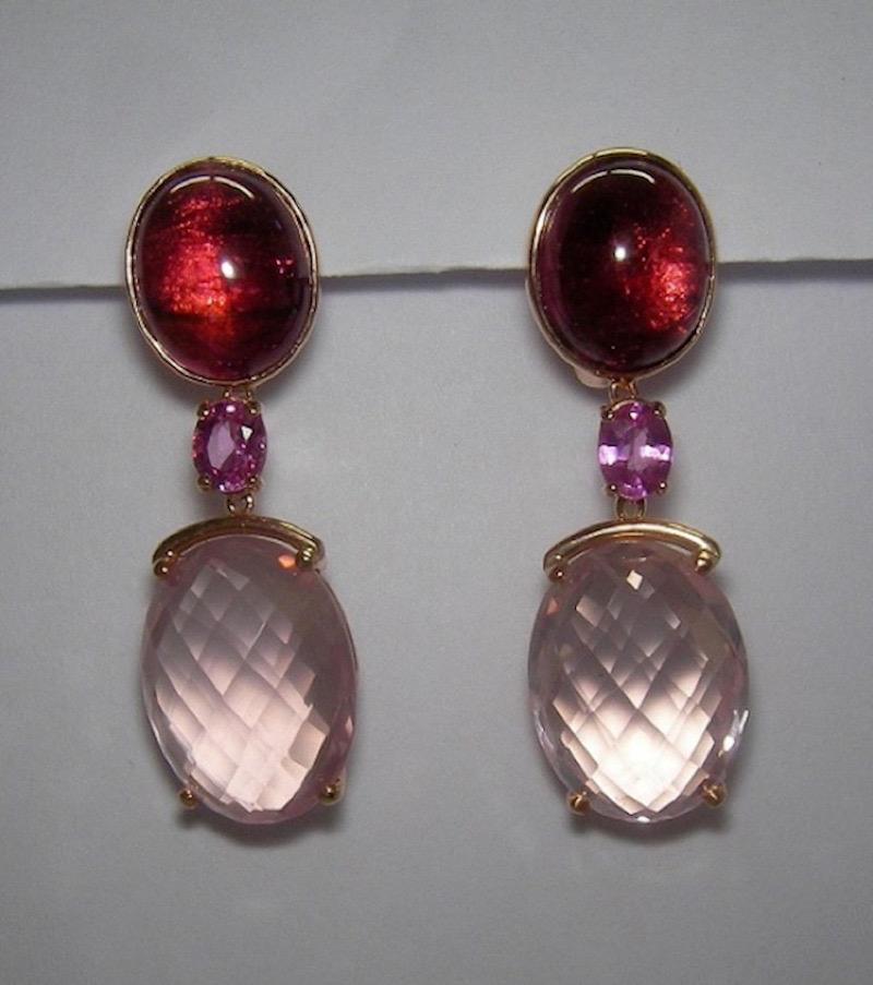 Modern Gianni Lazzaro Rose Quartz Sapphire Tourmaline Diamonds Citrine Gold Earrings For Sale