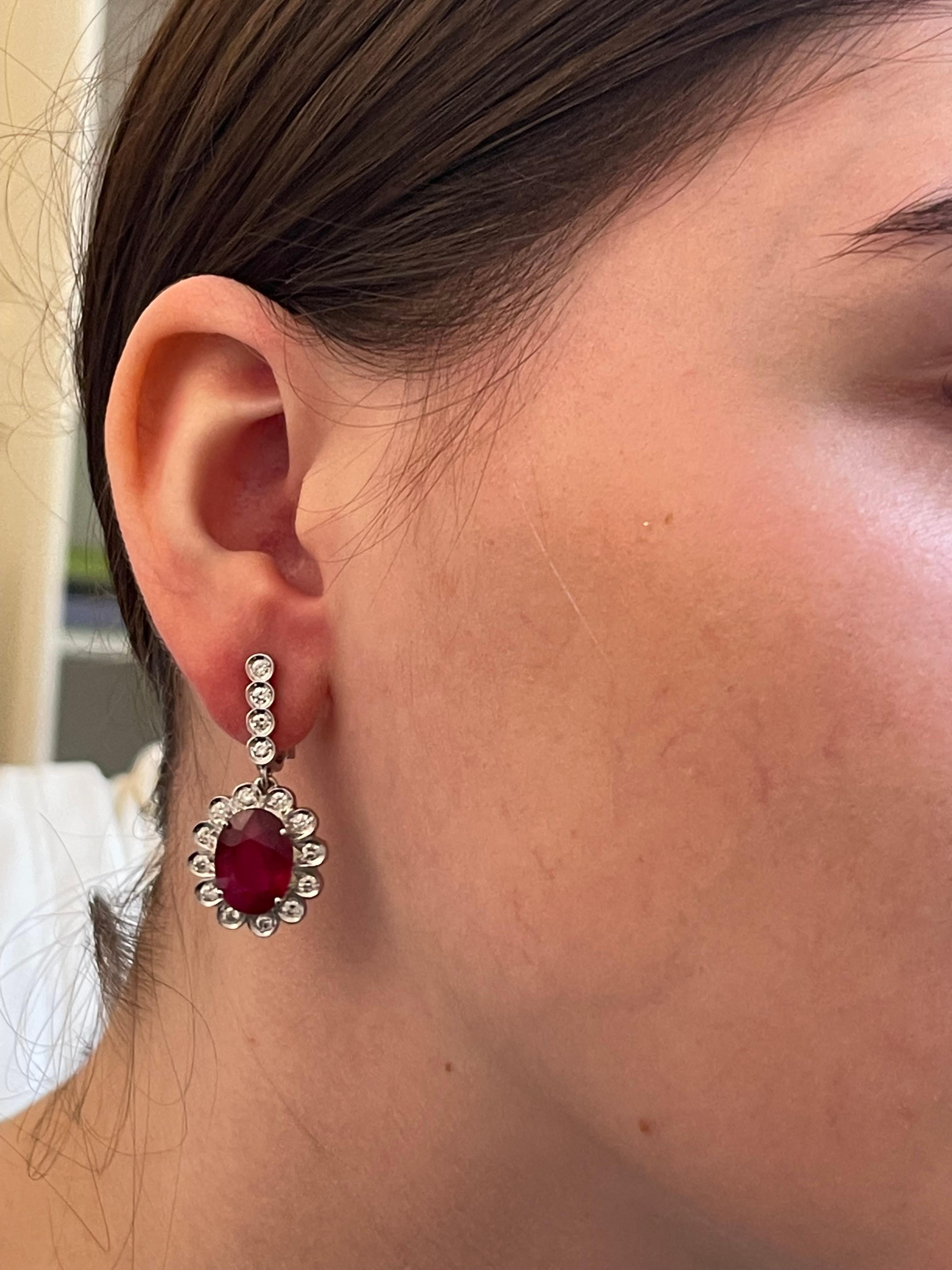 Round Cut Gianni Lazzaro Ruby 14, 53 Ct Diamond White 18K Gold Earrings for Her For Sale