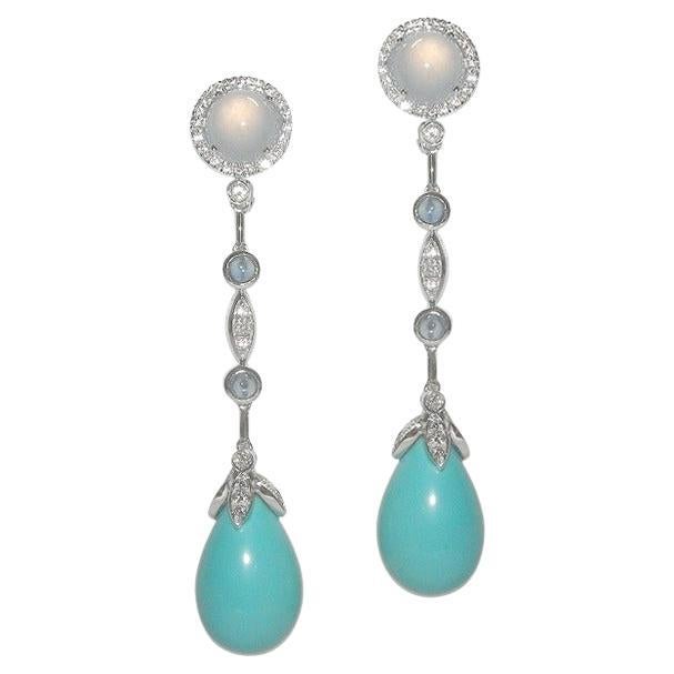Gianni Lazzaro Sapphire Turquoise Diamond White 18K Gold Earrings  for Her