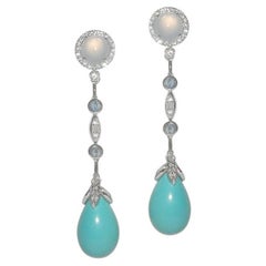 Gianni Lazzaro Boucles d'oreilles en or blanc 18 carats avec saphirs, turquoises et diamants  pour elle