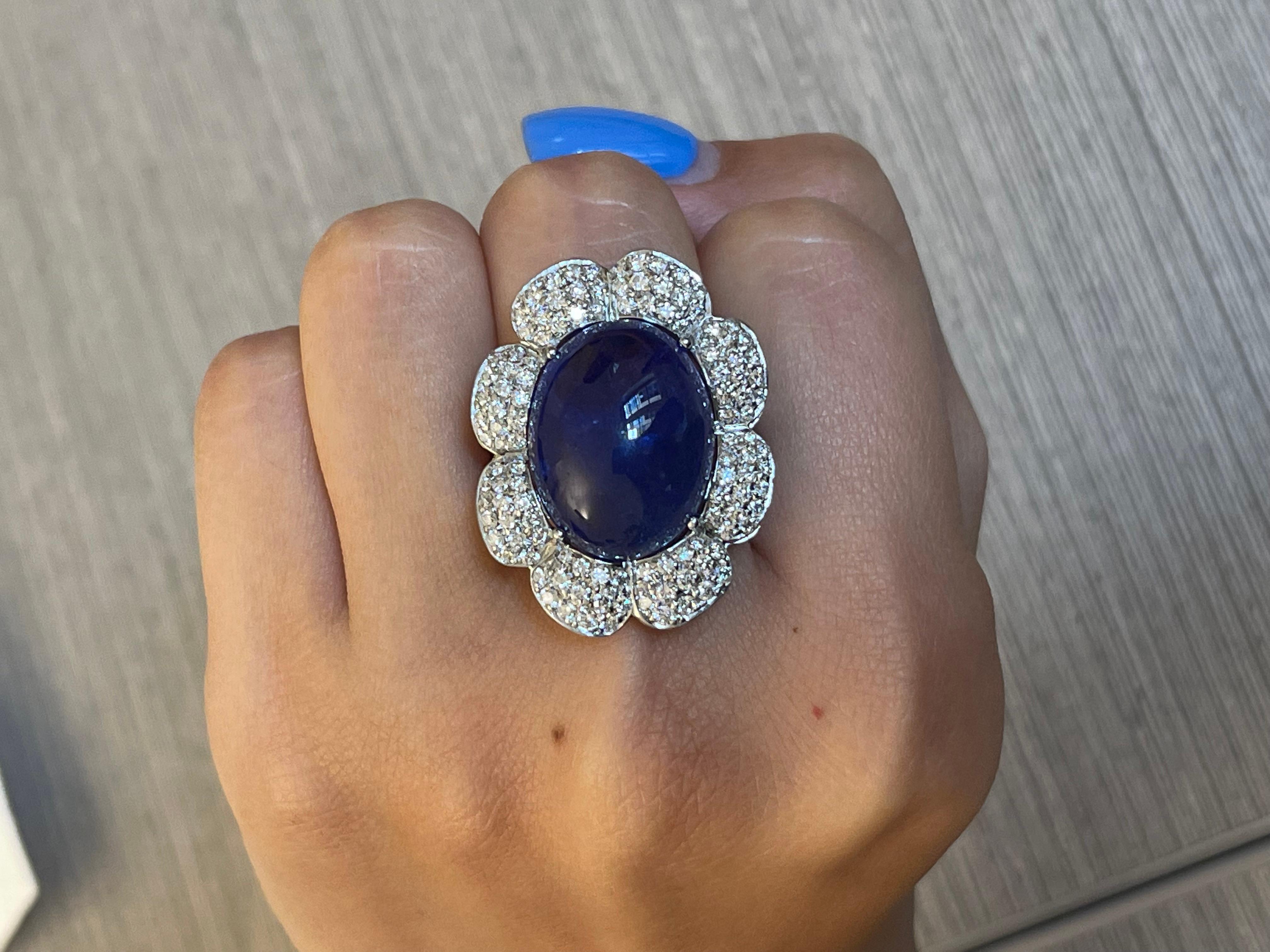 Round Cut Gianni Lazzaro Tanzanite 24, 96 Ct Diamond White 18K Gold Ring for Her For Sale