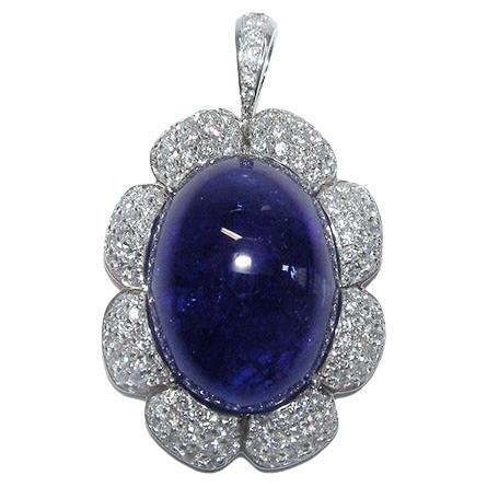 Gianni Lazzaro Tanzanite 49 Ct Diamond White 18K Gold Pendant for Her For Sale