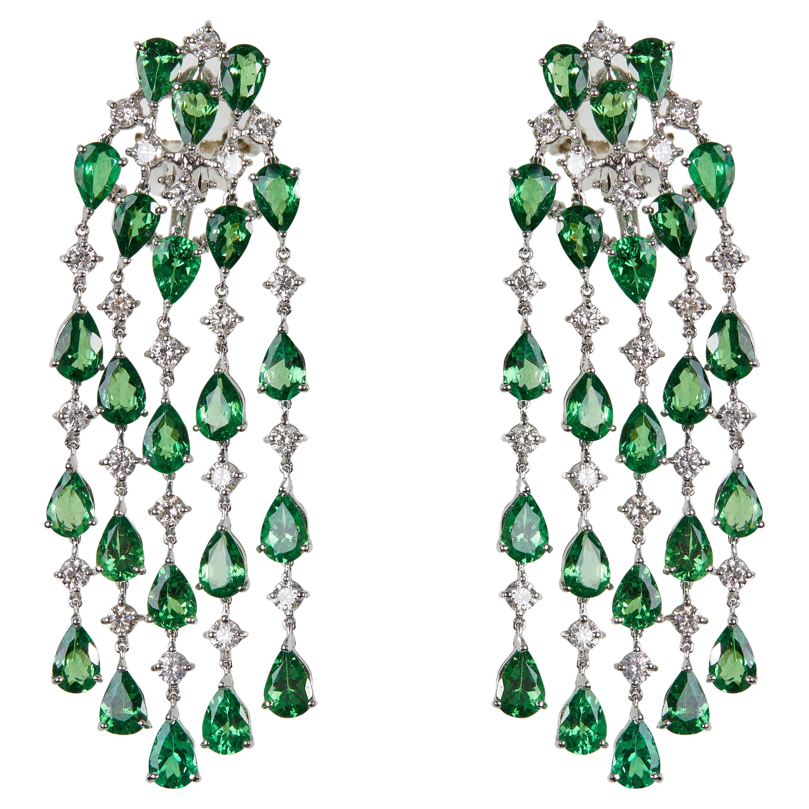 Gianni Lazzaro Tsavorite 18K White Gold Diamond Earrings for Her For Sale